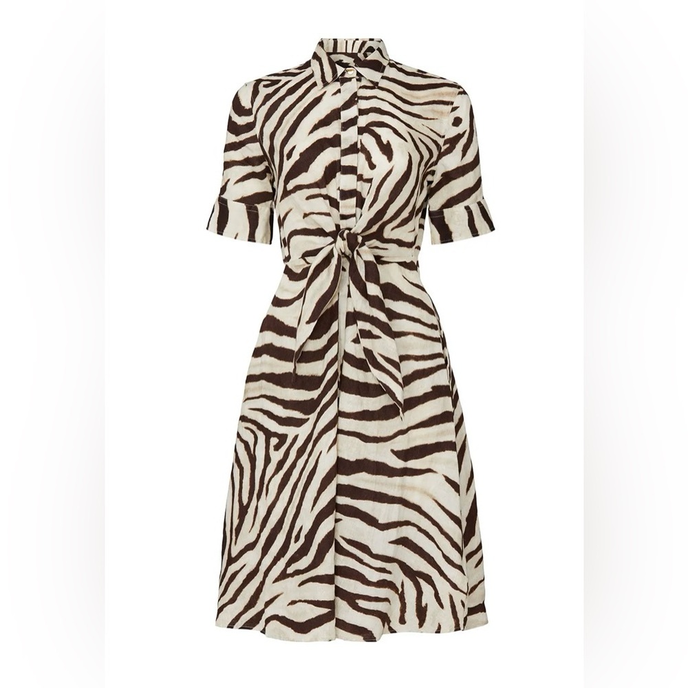 Lauren Ralph Lauren 100% Linen Zebra Print Tie-Waist size 4 Dress